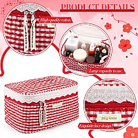 Zeyune 2 Pcs Cotton Quilted Makeup Bag Large Travel Coquette Cosmetic Bag Aesthetic Cute Floral Cherry Peony Toiletry Organize