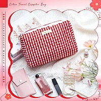 Zeyune 2 Pcs Cotton Quilted Makeup Bag Large Travel Coquette Cosmetic Bag Aesthetic Cute Floral Cherry Peony Toiletry Organize