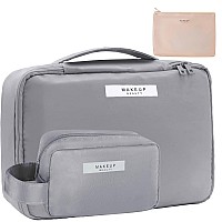 Queboom Travel Makeup Bag Cosmetic Bag Makeup Bag Toiletry Bag For Women And Men Grey3Pcs