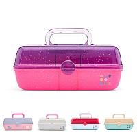 Caboodles Pretty In Petite Makeup Box Twotone Purple Sparkle On Pink Sparkle Hard Plastic Organizer Box 2 Swivel Trays Fash