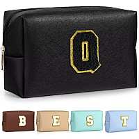 Topeast Initial Makeup Bag For Travel Chenille Letter Pouch Cosmetic Bag Pu Leather Waterproof Toiletry Bag Personalized Gift