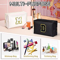 Topeast Initial Makeup Bag For Travel Chenille Letter Pouch Cosmetic Bag Pu Leather Waterproof Toiletry Bag Personalized Gift