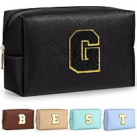 Topeast Travel Makeup Bag Personalized Initial Toiletry Bag W Zipper Cute Makeup Pouch Pu Leather Waterproof Cosmetic Bag Bi