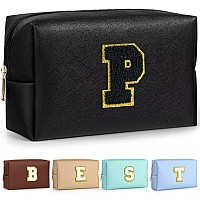 Topeast Personalized Makeup Bag Chenille Letter Pouch Cosmetic Bag W Zipper Pu Leather Waterproof Toiletry Bag Bridal Shower