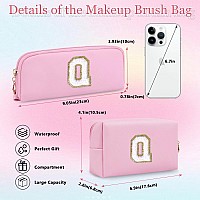 2 Pcs Pink Personalized Initial Letter Makeup Bag Small Cute Pu Leather Chenille Letter Cosmetic Bag Toiletry Bag Portable Pre