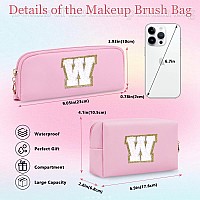 2 Pcs Pink Personalized Initial Letter Makeup Bag Small Cute Pu Leather Chenille Letter Cosmetic Bag Toiletry Bag Portable Pre