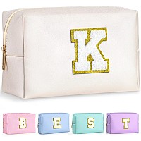 Topeast Initial Cosmetic Bag Pu Leather Waterproof Travel Toiletry Bag Monogrammed Gifts For Women Personalized Birthday Gift