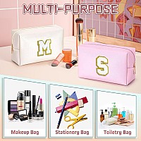 Topeast Initial Cosmetic Bag Pu Leather Waterproof Travel Toiletry Bag Monogrammed Gifts For Women Personalized Birthday Gift