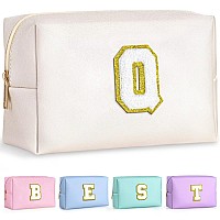 Topeast Initial Makeup Bag For Travel Chenille Letter Pouch Cosmetic Bag Pu Leather Waterproof Toiletry Bag Personalized Gift