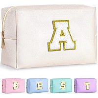 Topeast Initial Makeup Bag Personalized Initial Bags With Zipper Cute Makeup Pouch Pu Leather Waterproof Cosmetic Bag Birthd