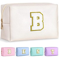 Topeast Preppy Patch Makeup Bag Chenille Letter Pouch Cosmetic Bag Pu Leather Waterproof Toiletry Bag Personalized Birthday G