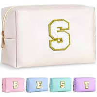 Topeast Initial Cosmetic Bag For Women Preppy Small Makeup Bag Pu Leather Waterproof Toiletry Bag Monogrammed Birthday Gifts