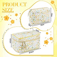 Zeyune 2 Pcs Cotton Quilted Makeup Bag Large Travel Coquette Cosmetic Bag Aesthetic Cute Floral Cherry Peony Toiletry Organize