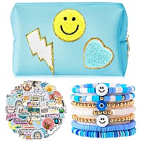 58 Pack Preppy Makeup Bag Set Preppy Aesthetic Cosmetic Bag Small Makeup Pouch Toiletry Bag 50 Pcs Cute Preppy Stickers 7Pcs Pin