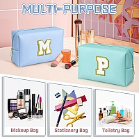 Topeast Personalized Makeup Bag Chenille Letter Pouch Cosmetic Bag W Zipper Pu Leather Waterproof Toiletry Bag Bridal Shower