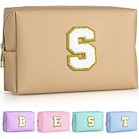 Topeast Initial Cosmetic Bag For Women Preppy Small Makeup Bag Pu Leather Waterproof Toiletry Bag Monogrammed Birthday Gifts