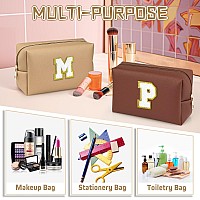 Topeast Initial Cosmetic Bag For Women Preppy Small Makeup Bag Pu Leather Waterproof Toiletry Bag Monogrammed Birthday Gifts