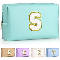 Topeast Initial Cosmetic Bag For Women Preppy Small Makeup Bag Pu Leather Waterproof Toiletry Bag Monogrammed Birthday Gifts