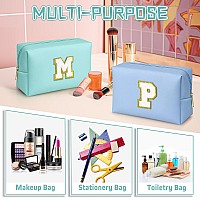 Topeast Initial Cosmetic Bag For Women Preppy Small Makeup Bag Pu Leather Waterproof Toiletry Bag Monogrammed Birthday Gifts