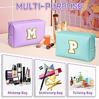 Topeast Initial Cosmetic Bag Pu Leather Waterproof Travel Toiletry Bag Monogrammed Gifts For Women Personalized Birthday Gift