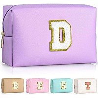 Topeast Preppy Small Makeup Bag Chenille Letter Pouch Cosmetic Bag With Zipper Pu Leather Waterproof Toiletry Bag Personalize