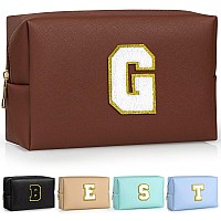 Topeast Travel Makeup Bag Personalized Initial Toiletry Bag W Zipper Cute Makeup Pouch Pu Leather Waterproof Cosmetic Bag Bi