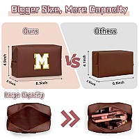 Topeast Travel Makeup Bag Personalized Initial Toiletry Bag W Zipper Cute Makeup Pouch Pu Leather Waterproof Cosmetic Bag Bi