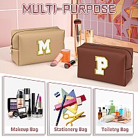 Topeast Travel Makeup Bag Personalized Initial Toiletry Bag W Zipper Cute Makeup Pouch Pu Leather Waterproof Cosmetic Bag Bi