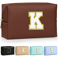 Topeast Initial Cosmetic Bag Pu Leather Waterproof Travel Toiletry Bag Monogrammed Gifts For Women Personalized Birthday Gift