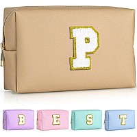 Topeast Personalized Makeup Bag Chenille Letter Pouch Cosmetic Bag W Zipper Pu Leather Waterproof Toiletry Bag Bridal Shower