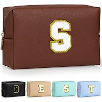 Topeast Initial Cosmetic Bag For Women Preppy Small Makeup Bag Pu Leather Waterproof Toiletry Bag Monogrammed Birthday Gifts