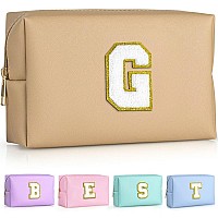 Topeast Travel Makeup Bag Personalized Initial Toiletry Bag W Zipper Cute Makeup Pouch Pu Leather Waterproof Cosmetic Bag Bi