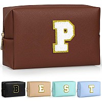 Topeast Personalized Makeup Bag Chenille Letter Pouch Cosmetic Bag W Zipper Pu Leather Waterproof Toiletry Bag Bridal Shower