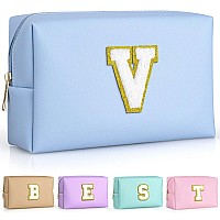 Topeast Initial Makeup Bags For Women Personalized Portable Cosmetic Bag For Travel Cute Makeup Pouch Pu Leather Waterproof T