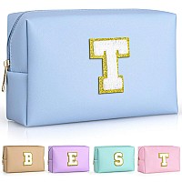 Topeast Preppy Stuff For Girls Initial Makeup Bag Chenille Letter Pouch Cosmetic Bag With Zipper Pu Leather Waterproof Toiletr