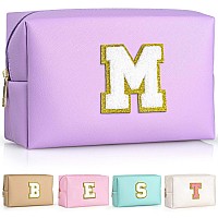 Topeast Preppy Patch Makeup Bag Chenille Letter Pouch Cosmetic Bag Pu Leather Waterproof Toiletry Bag Personalized Birthday G