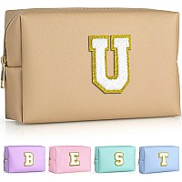 Topeast Personalized Makeup Bags For Women Chenille Letter Pouch Cosmetic Bag With Zipper Travel Toiletry Bag Monogrammed Bir