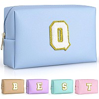 Topeast Initial Makeup Bag For Travel Chenille Letter Pouch Cosmetic Bag Pu Leather Waterproof Toiletry Bag Personalized Gift