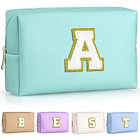 Topeast Preppy Makeup Bag Personalized Initial Bags With Zipper Cute Makeup Pouch Pu Leather Waterproof Cosmetic Bag Birthda