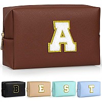 Topeast Preppy Makeup Bag Personalized Initial Bags With Zipper Cute Makeup Pouch Pu Leather Waterproof Cosmetic Bag Birthda