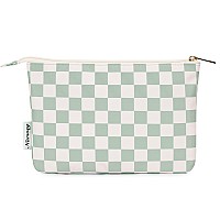 Narwey Small Makeup Bag For Purse Travel Makeup Pouch Cosmetic Bag Zipper Pouch Bags For Women Mint Green Checkerboard