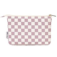 Narwey Small Makeup Bag For Purse Travel Makeup Pouch Cosmetic Bag Zipper Pouch Bags For Women Dusty Rose Checkerboard