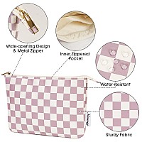 Narwey Small Makeup Bag For Purse Travel Makeup Pouch Cosmetic Bag Zipper Pouch Bags For Women Dusty Rose Checkerboard