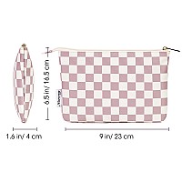 Narwey Small Makeup Bag For Purse Travel Makeup Pouch Cosmetic Bag Zipper Pouch Bags For Women Dusty Rose Checkerboard