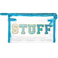 Y1Tvei Stuff Summer Makeup Bag Preppy Patch Chenille Varsity Letter Transparent Pvc Clear Extra Large Cosmetic Pouch Portable