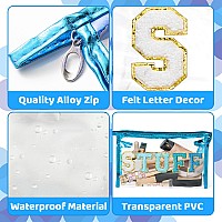 Y1Tvei Stuff Summer Makeup Bag Preppy Patch Chenille Varsity Letter Transparent Pvc Clear Extra Large Cosmetic Pouch Portable