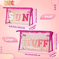 Y1Tvei Sun Stuff Makeup Bag 2Pcs Preppy Patch Chenille Varsity Letter Transparent Pvc Extra Large Clear Cosmetic Pouch Portabl