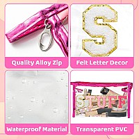 Y1Tvei Sun Stuff Makeup Bag 2Pcs Preppy Patch Chenille Varsity Letter Transparent Pvc Extra Large Clear Cosmetic Pouch Portabl