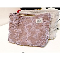 Happyheidi Corduroy Floral Makeup Bag Cosmetic Travel Pouch Make Up Purse Organizer Embroidered Lace Flowerspurplepink