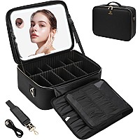 Monstina 165Makeup Bag With Led Mirror Rechargeable Plus Lighted Up Mirrorprofessional Makeup Artist Box With10X Magnifying M